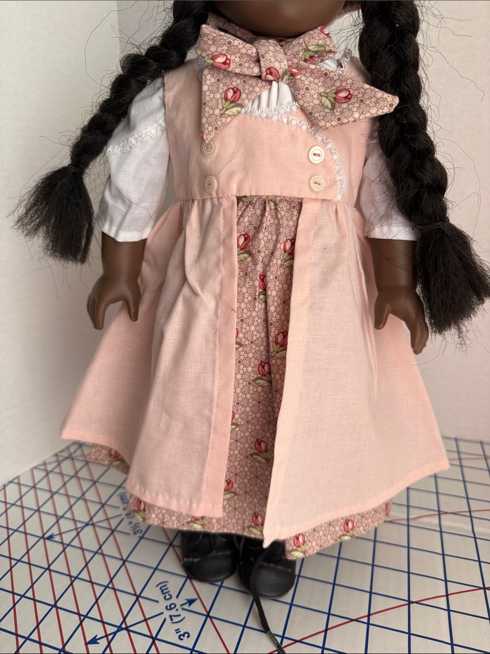 Handmade 3 Pc Prairie Outfit for 18” Doll Vintage Fabrics Bonnet Pinafore